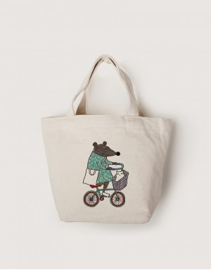 |插畫款|中帆布拉鍊小托特-鼠叔載貓咪