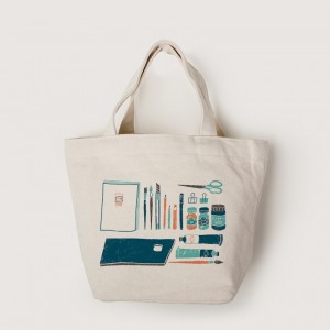 |插畫款|中帆布拉鍊小托特-插畫家的水彩用具