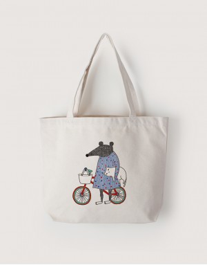 |插畫款|中帆布雙層橫式袋-鼠叔抓貓咪 |插畫款|中帆布雙層橫式袋-鼠叔抓貓咪