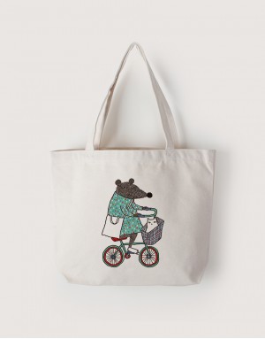 |插畫款|中帆布雙層橫式袋-鼠叔載貓咪 |插畫款|中帆布雙層橫式袋-鼠叔載貓咪