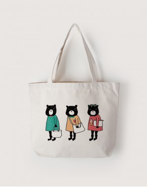 |插畫款|中帆布雙層橫式袋-熊三隻 |插畫款|中帆布雙層橫式袋-熊三隻