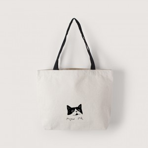 |插畫款|中帆布雙層橫式袋|黑提把|-Meow Me