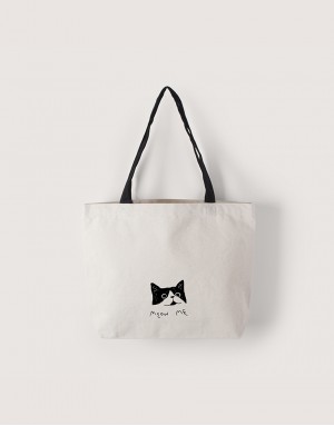 |插畫款|中帆布雙層橫式袋|黑提把|-Meow Me |插畫款|中帆布雙層橫式袋|黑提把|-Meow Me