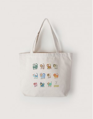 |插畫款|中帆布雙層橫式袋-猴子派對 |插畫款|中帆布雙層橫式袋-猴子派對