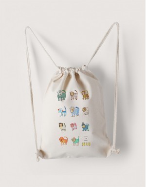 |插畫款|中帆布束口後背包-猴子派對