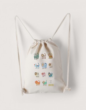 |插畫款|中帆布束口後背包-猴子派對 |插畫款|中帆布束口後背包-猴子派對