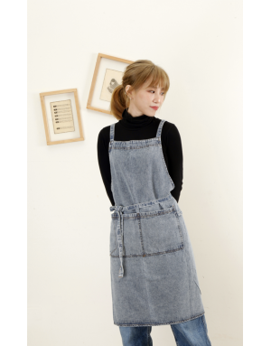 加厚全棉水洗牛仔圍裙-淺藍 加厚全棉水洗牛仔圍裙-淺藍